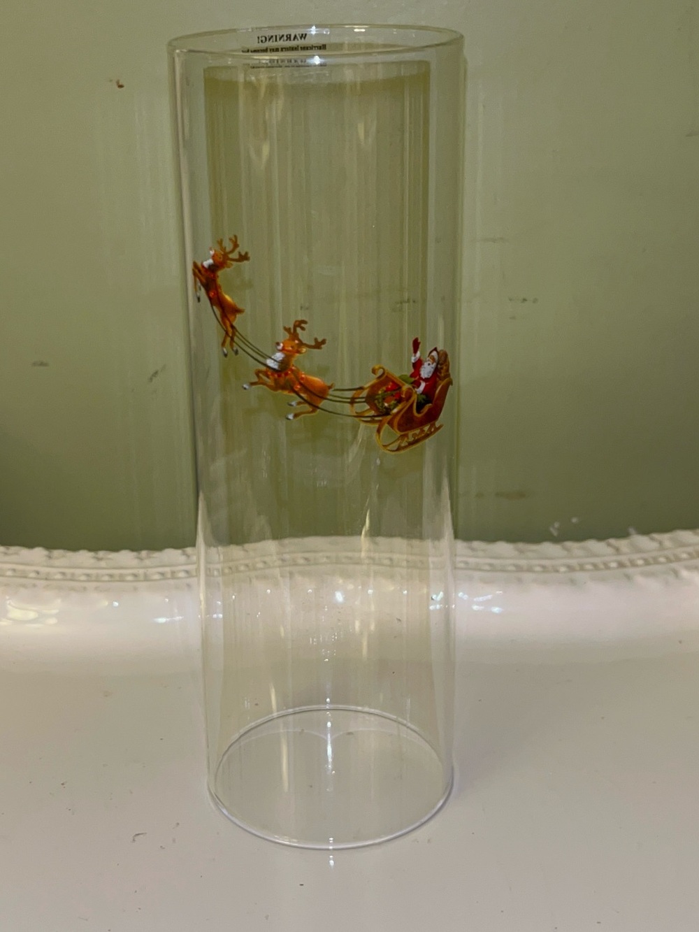 Clear Glass Santa, Sleigh & Reindeer Hurricane/Chimney cylinder Lamp Shade